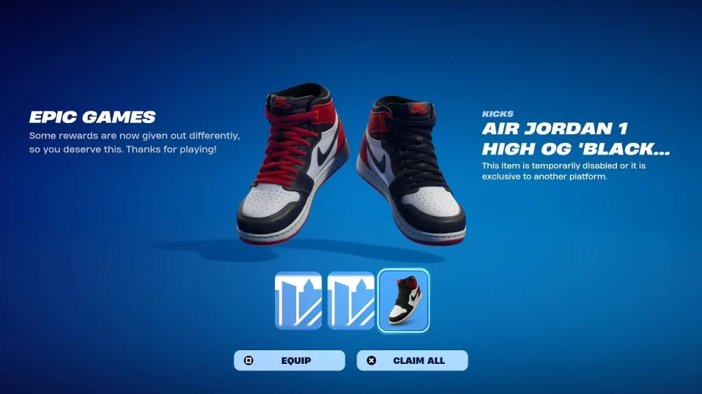 AJ1 Black Toe Reimagined Fortnite Kicks