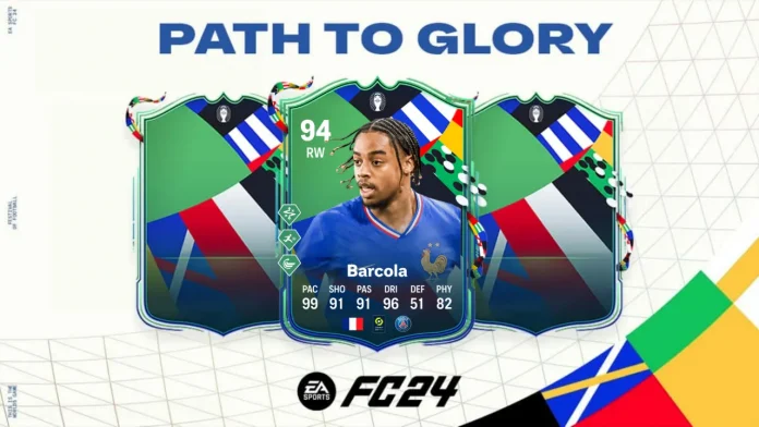Bradley Barcola's 94-rated Path to Glory card in EA FC 24 Ultimate