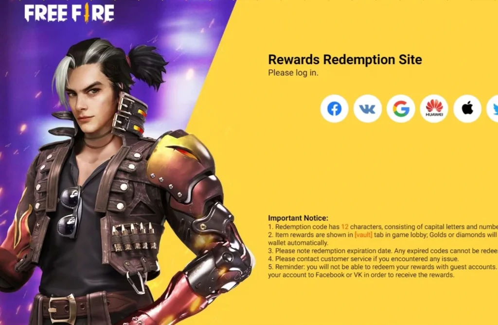 Free Fire characters with redeem codes and rewards