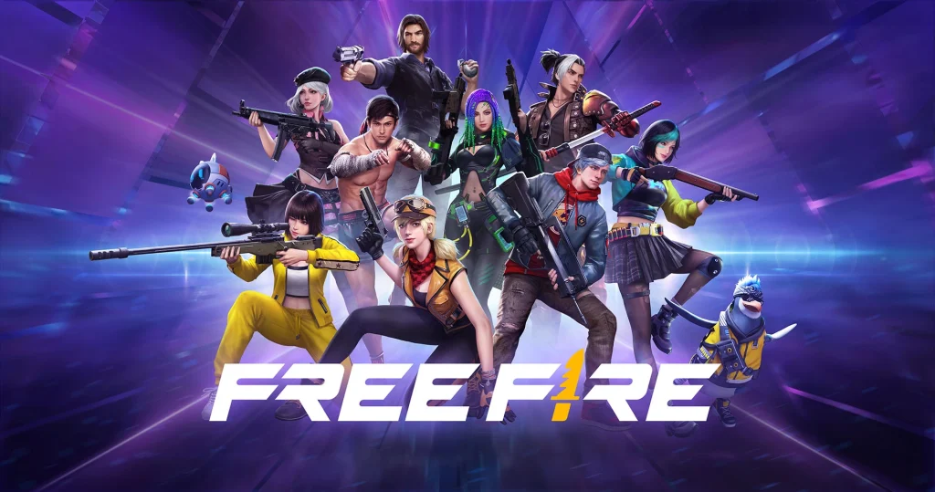 Free Fire game logo with dynamic character graphics