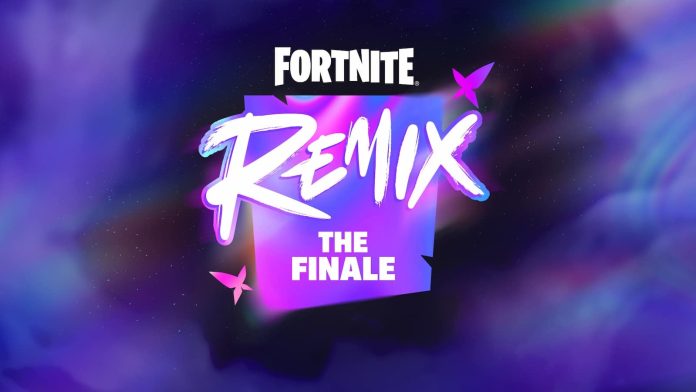 Fortnite Remix Finale event promotional poster showcasing vibrant colors and music-themed visuals.