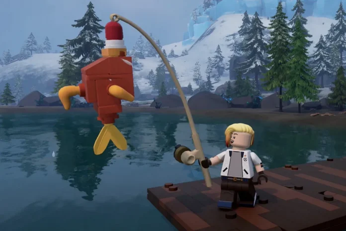 A photo showcasing all the different fish types available to catch in Lego Fortnite.