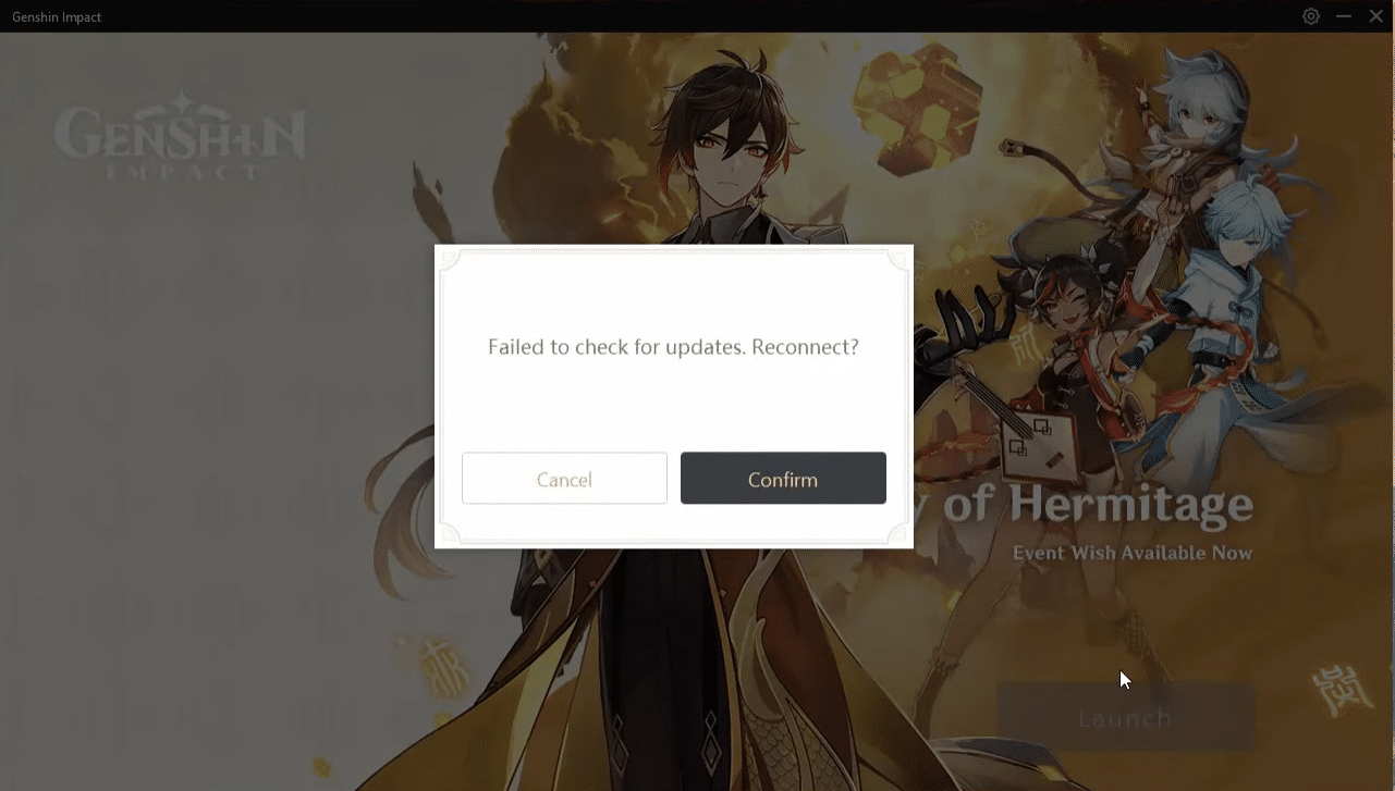 genshin impact failed to check for updates