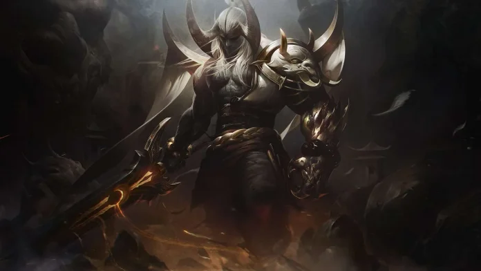 A promotional image for LoL Patch 14.12 featuring champions Aatrox and Naafiri against a backdrop of Summoner's Rift.