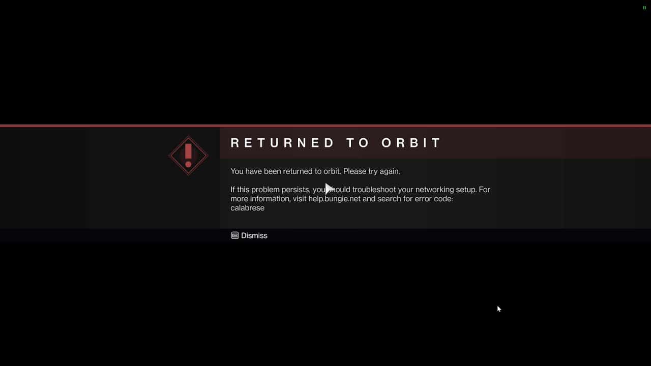 Destiny 2 Calabrese error