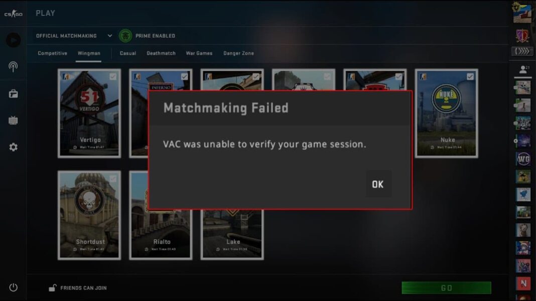 vac unable to verify game session