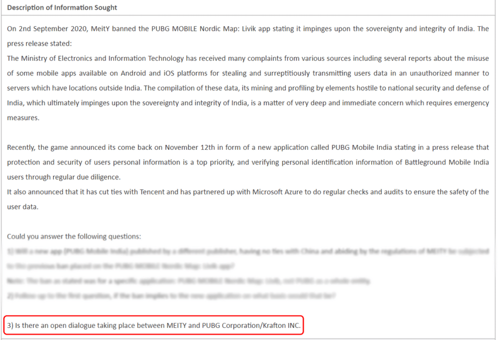 PUBG Mobile India RTI Query