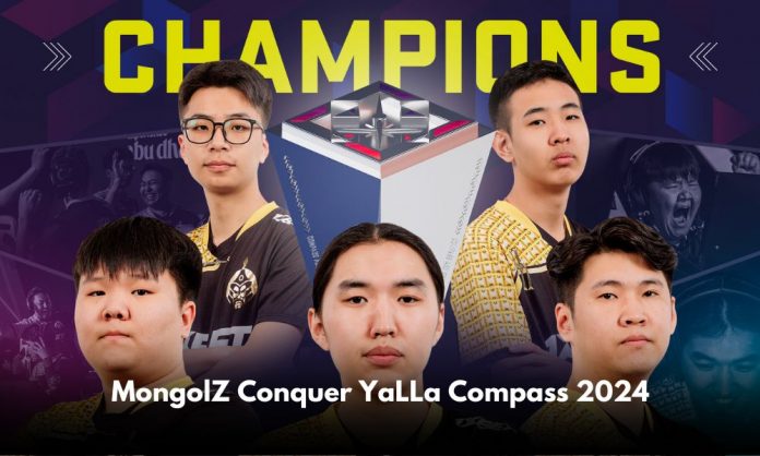 The MongolZ CS2 team celebrating their victory at the YaLLa Compass 2024 tournament.