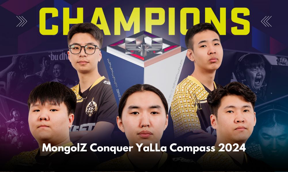 The MongolZ CS2 team celebrating their victory at the YaLLa Compass 2024 tournament.