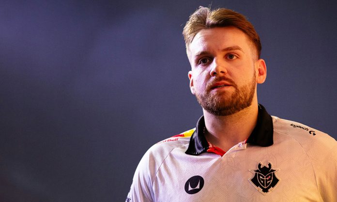 Portrait of Niko, a professional esports player from G2 Esports, wearing his team jersey.