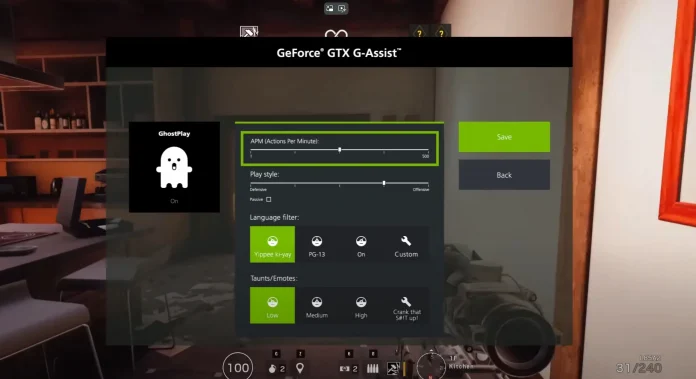 A gamer using Nvidia's Project G-Assist AI overlay to optimize their game settings.