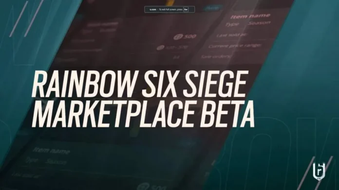 Screenshot of the Rainbow Six Siege Marketplace interface showcasing weapon skins and operator cosmetics available for trading.