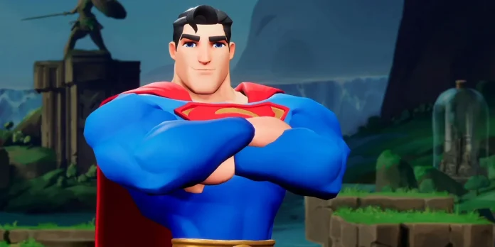 Superman wearing the Matrix Code skin in Multiversus, standing heroically.